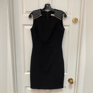 Sandro Black Sleeveless Dress with Quilted Leather Shoulder - Size 2